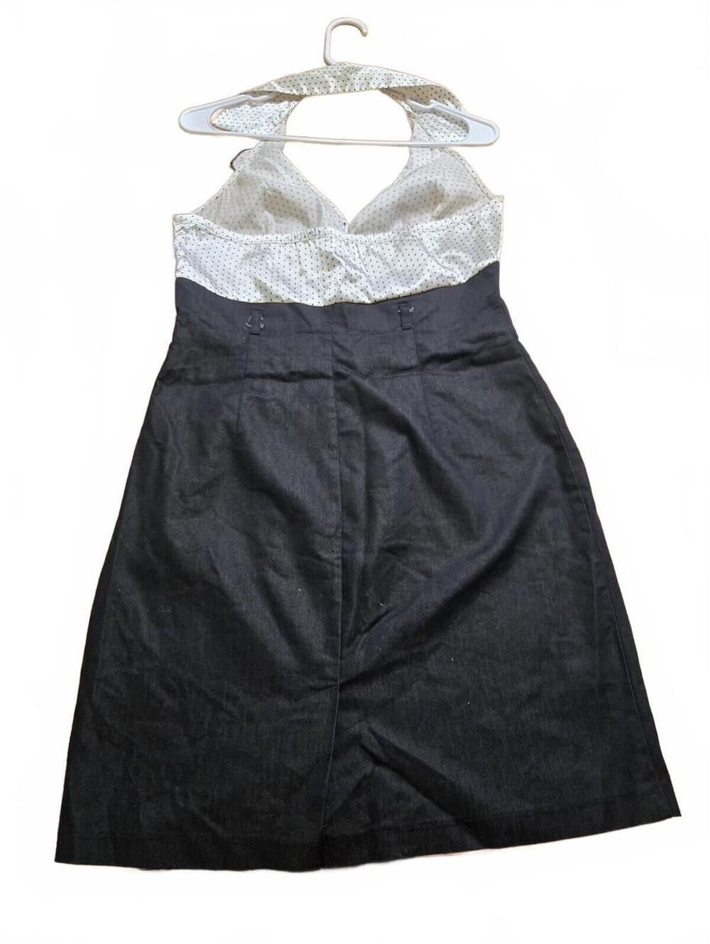 Black and White Polka Dot Halter Dress with Ruffle Detail - Picture 3 of 9